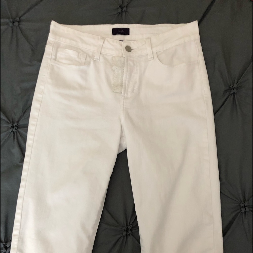 White capris with eyelet trim